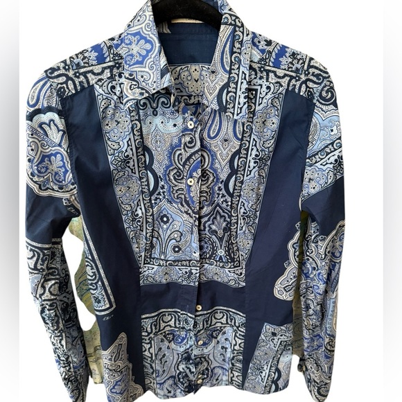 Etro Tops - Etro Navy Paisley Cotton Shirt Italy 46